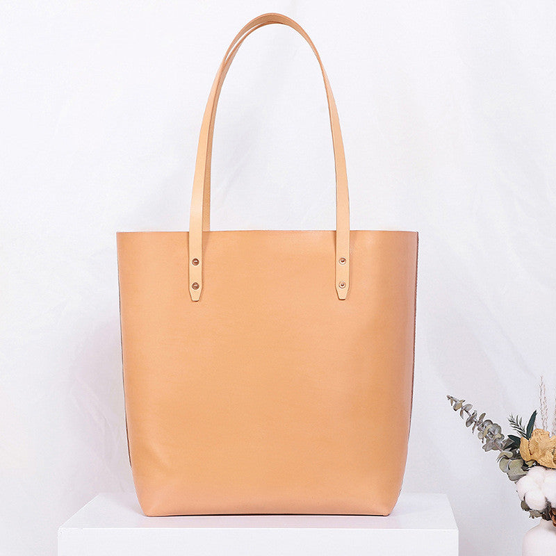 New Tote Bag, Vegetable Tanned Leather, Multifunctional Portable Shoulder Bag, Large-Capacity Leather Handbag