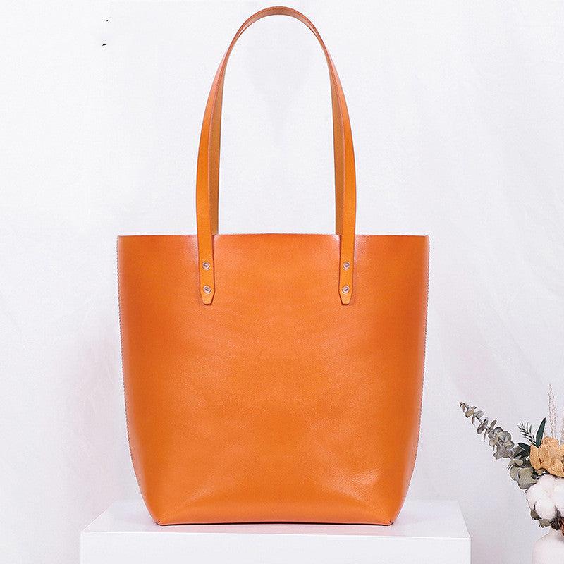 New Tote Bag, Vegetable Tanned Leather, Multifunctional Portable Shoulder Bag, Large-Capacity Leather Handbag