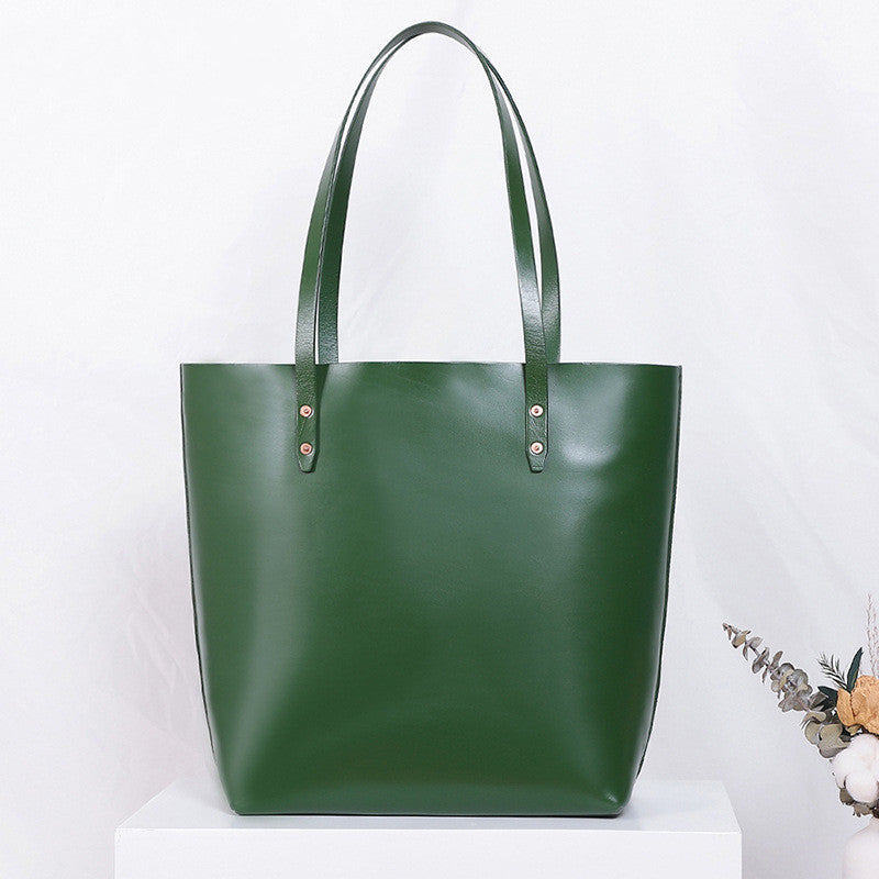 New Tote Bag, Vegetable Tanned Leather, Multifunctional Portable Shoulder Bag, Large-Capacity Leather Handbag